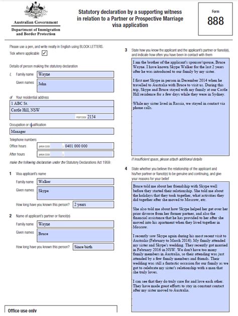 supporting witness form 888 sample answer